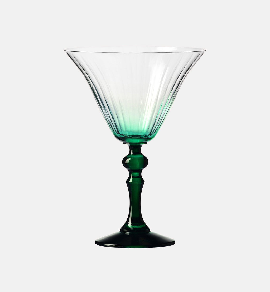 Shaded martini glasses with a dark green stem