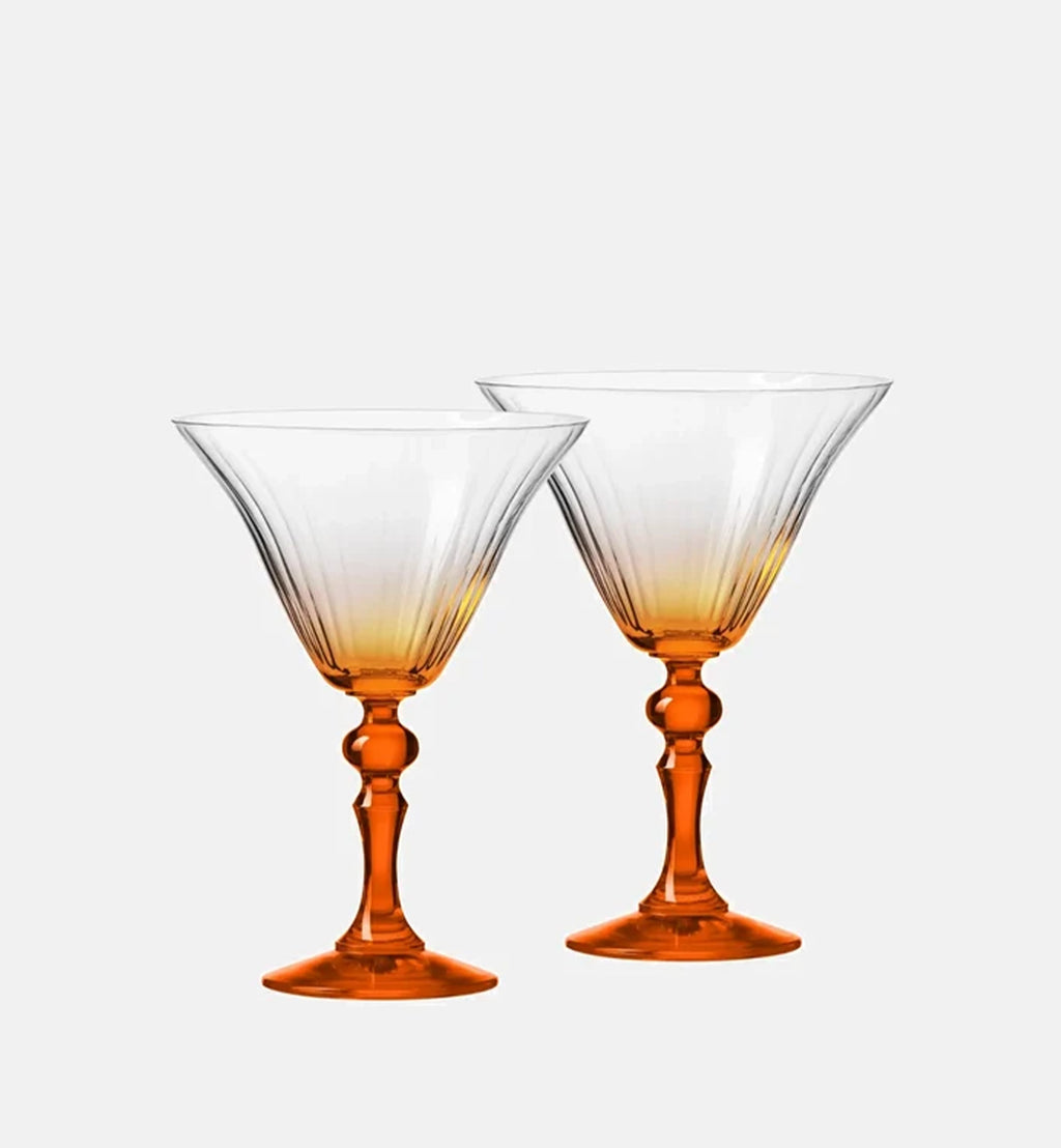 Cieniowane kieliszki do martini z pomarańczową nóżką 170 ml