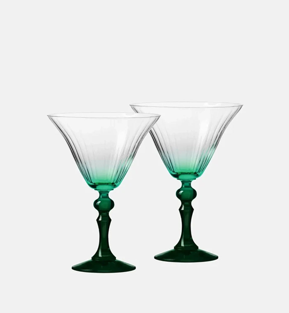 Cieniowane kieliszki do martini z ciemnozieloną nóżką 170 ml