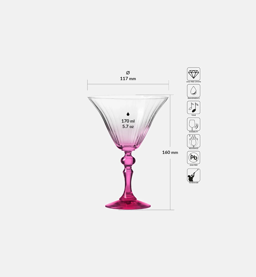 Cieniowane kieliszki do martini z różową nóżką 170 ml