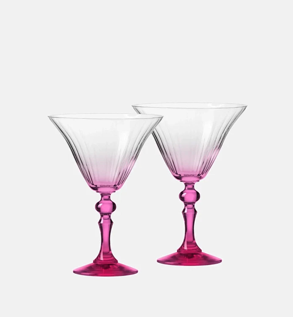 Cieniowane kieliszki do martini z różową nóżką 170 ml