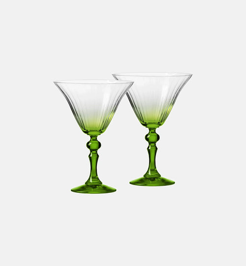 Cieniowane kieliszki do martini z zieloną nóżką 170 ml