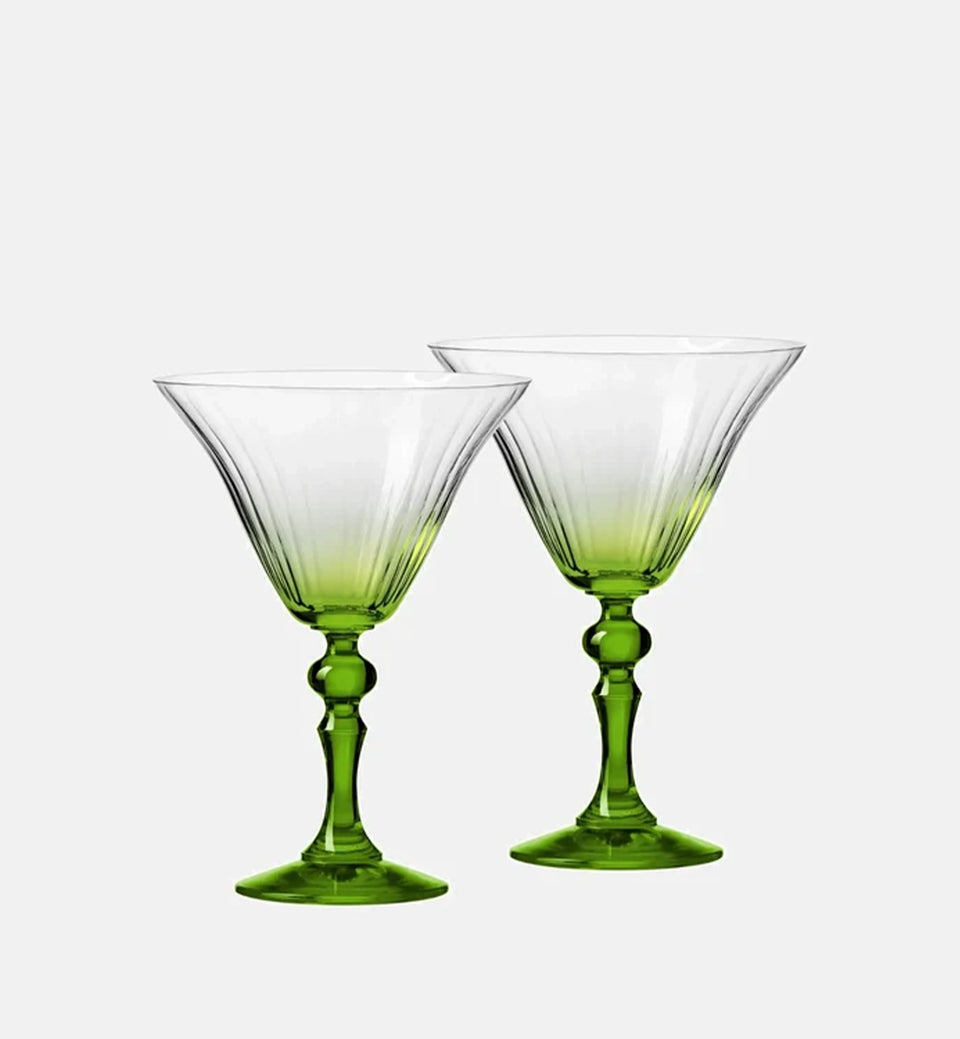 Cieniowane kieliszki do martini z zieloną nóżką 170 ml