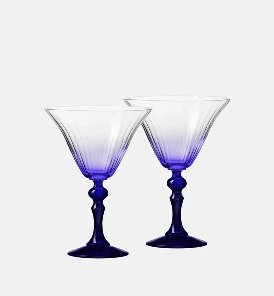 Cieniowane kieliszki do martini z granatową nóżką 170 ml