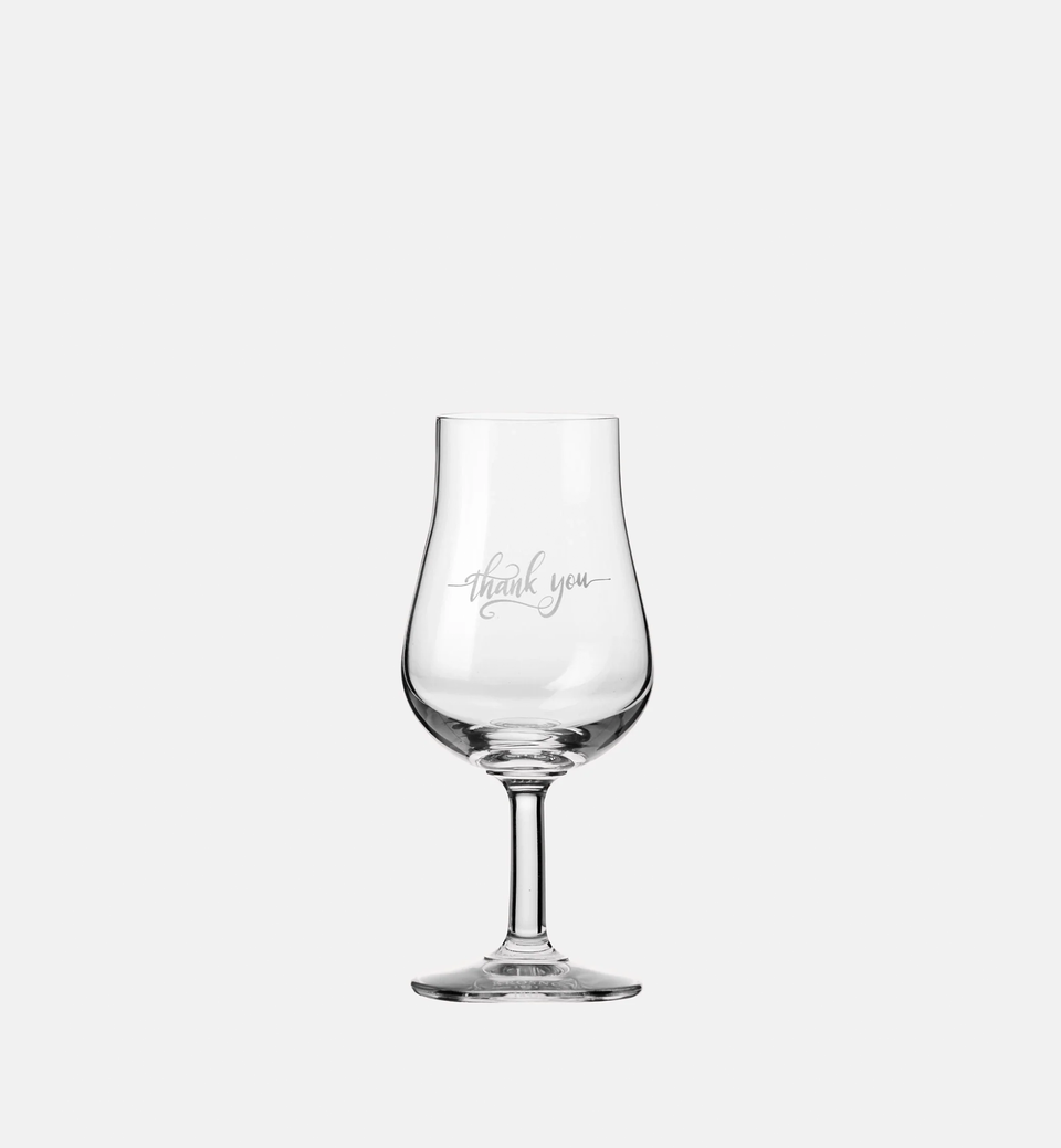 Verziertes Whisky-, Brandy- und Likörglas „Thank You“, 110 ml