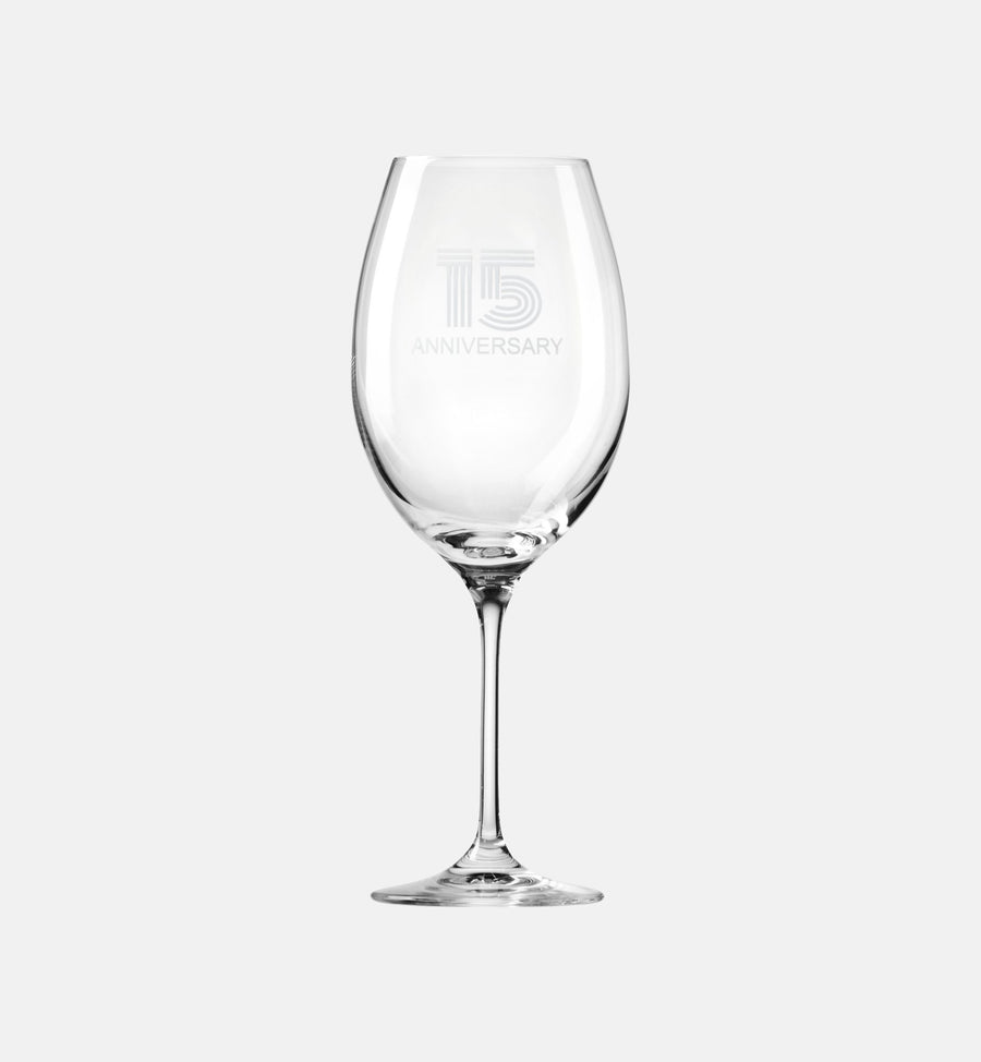 Zdobiony kieliszek do wina z napisem 15 ANNIVERSARY, 15 ROCZNICA 480 ml