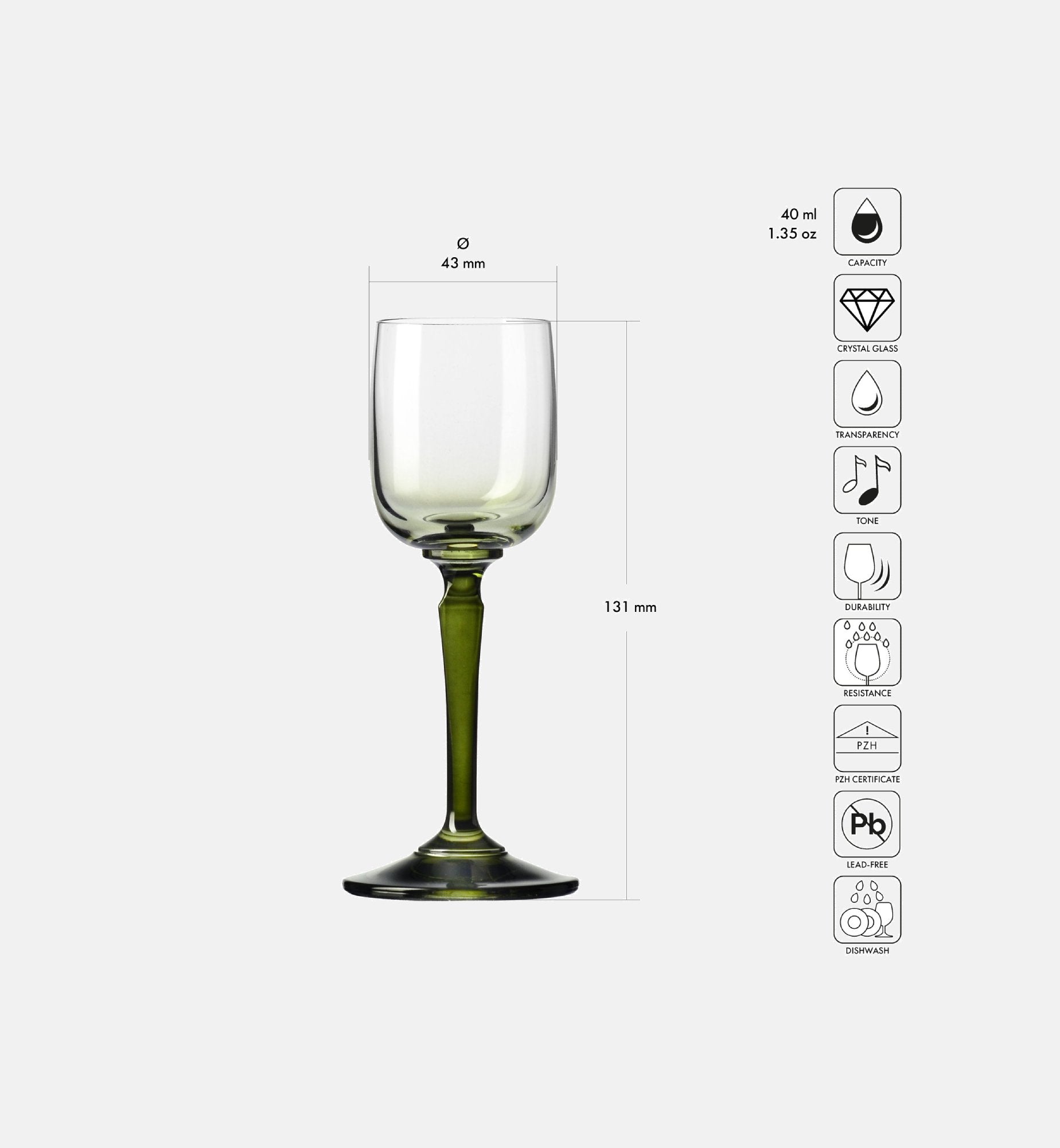 Kieliszki do wódki z zieloną nóżką 40 ml