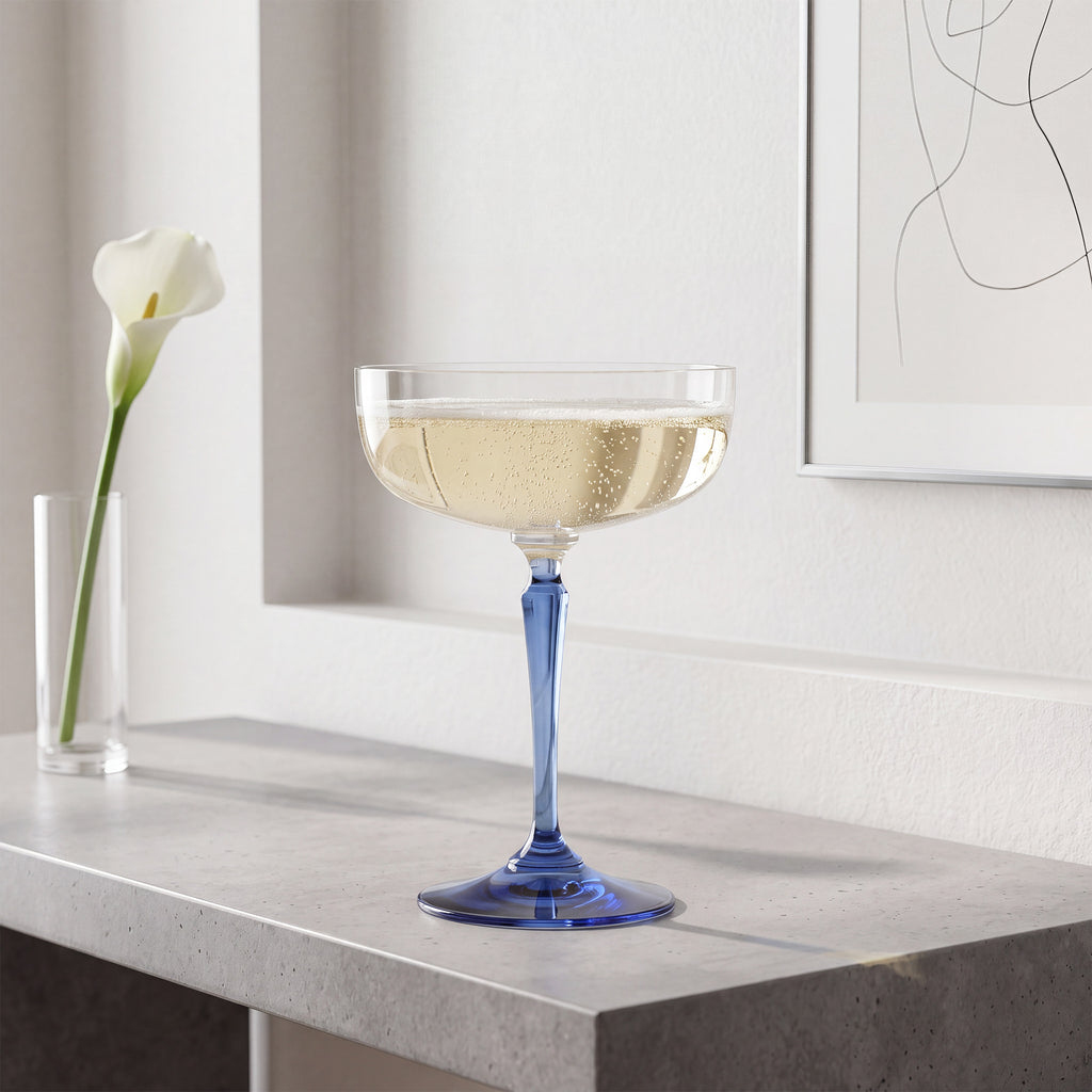 Sektgläser mit saphirblauem Stiel, 230 ml