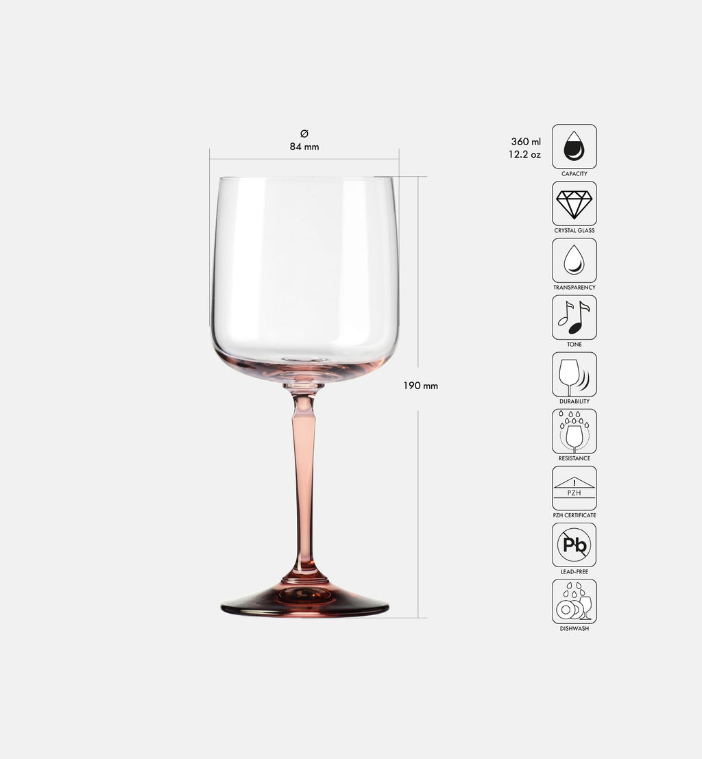 Wine Glasses with Pink Stem, 360 ml