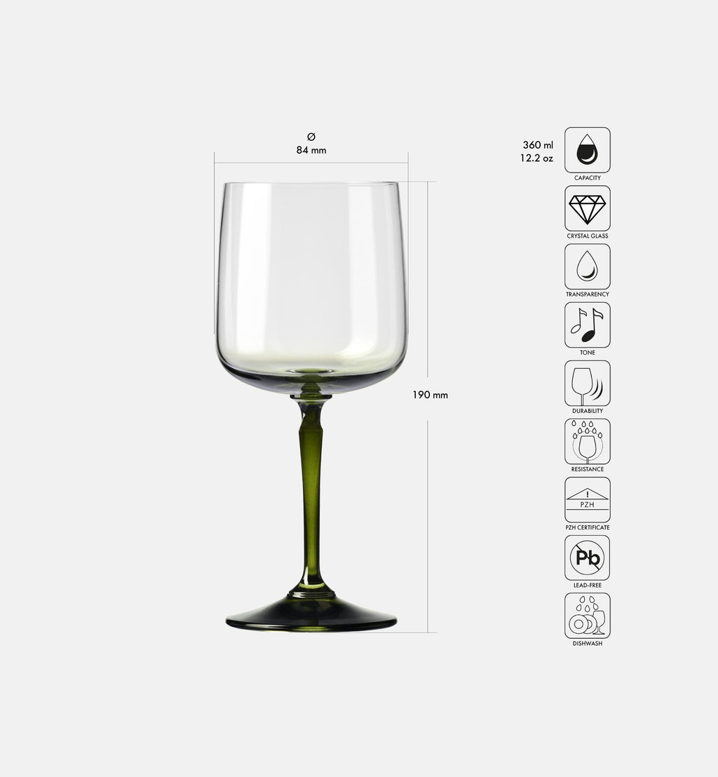 Wine Glasses with Green Stem, 360 ml