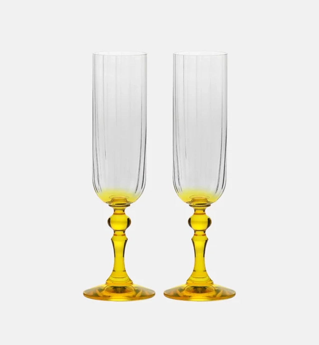 Cieniowane kieliszki do szampana z żółtą nóżką 200 ml