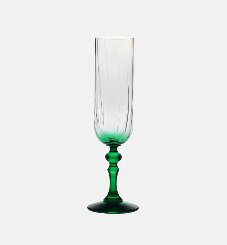 Cieniowane kieliszki do szampana z ciemnozieloną nóżką 200 ml