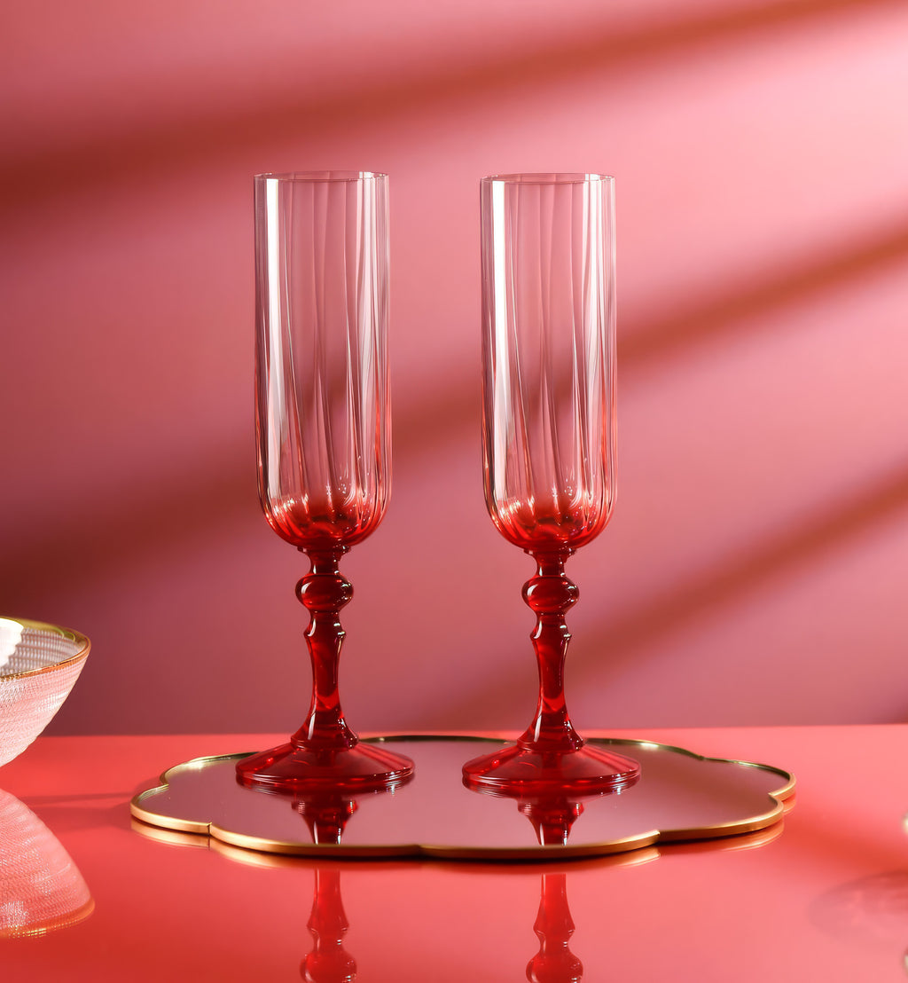 Shaded champagne glasses with a red stem 200 ml