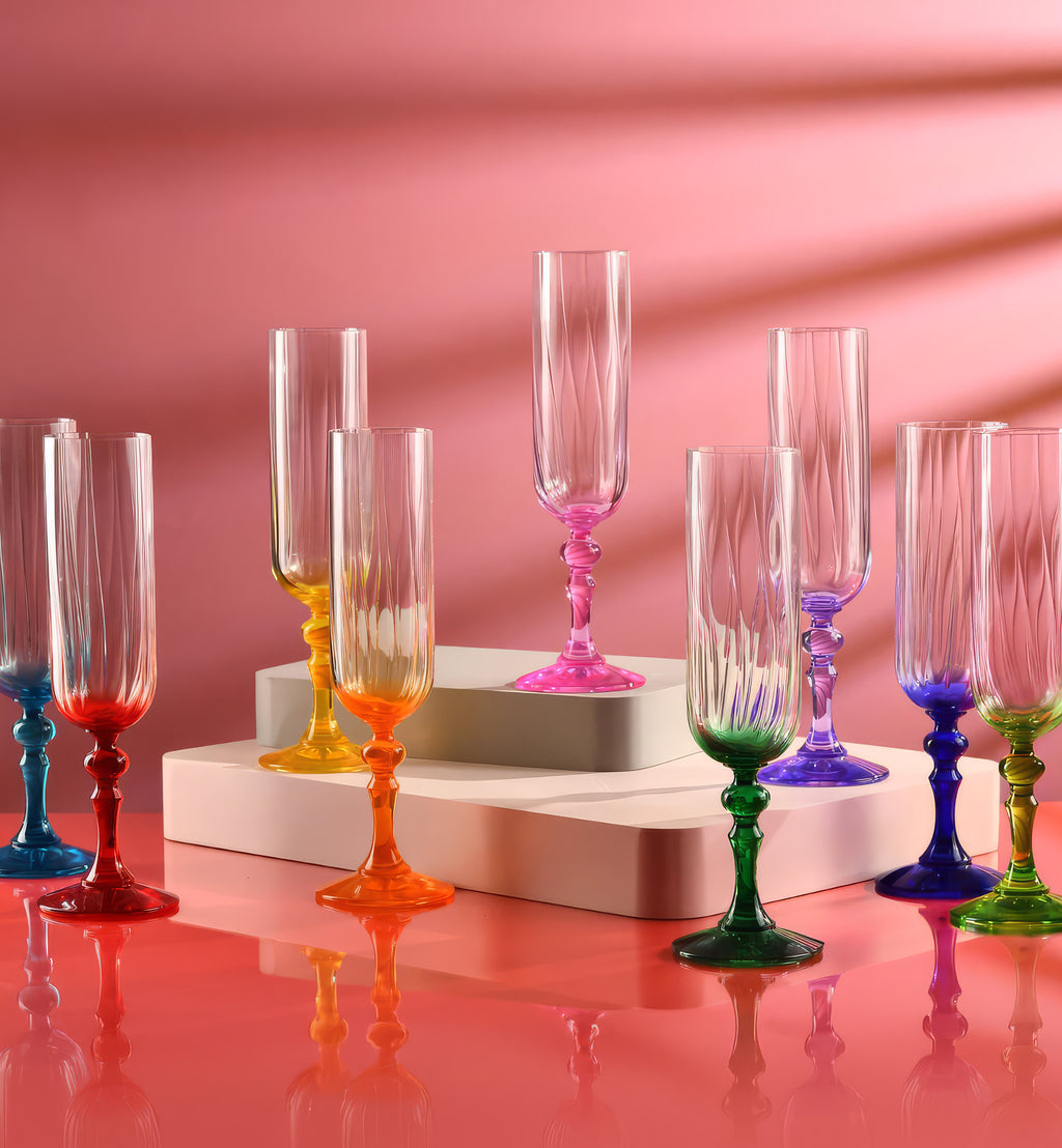 Shaded champagne glasses with a red stem 200 ml