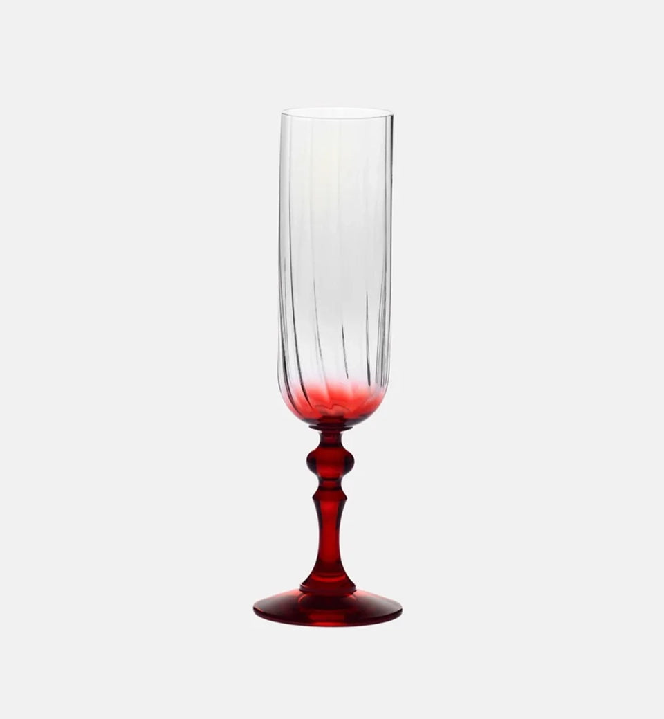 Cieniowane kieliszki do szampana z czerwoną nóżką 200 ml