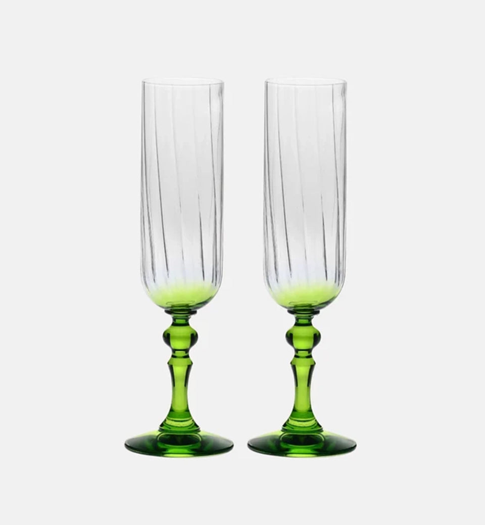 Cieniowane kieliszki do szampana z zieloną nóżką 200 ml