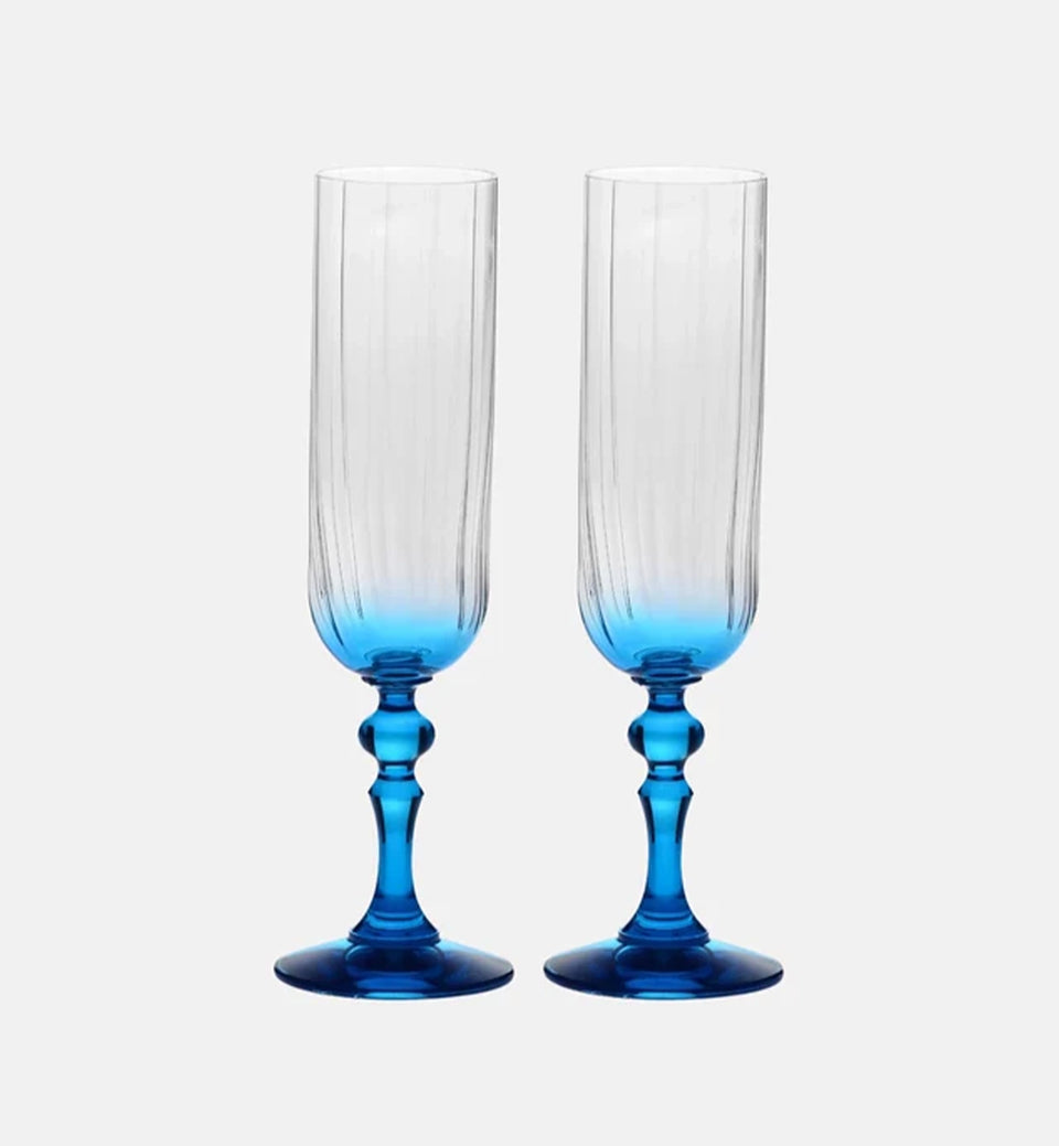 Cieniowane kieliszki do szampana z turkusową nóżką 200 ml