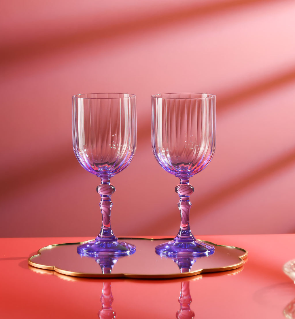 Cieniowane kieliszki do wina z fioletową nóżką 300 ml