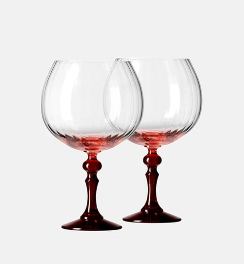 Gingläser mit Farbverlauf und rotem Stiel, 660 ml