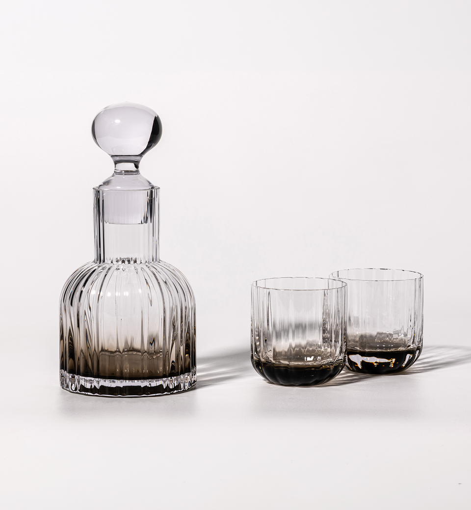 Marshal Decanter with 2 Smoked Quartz water glasses