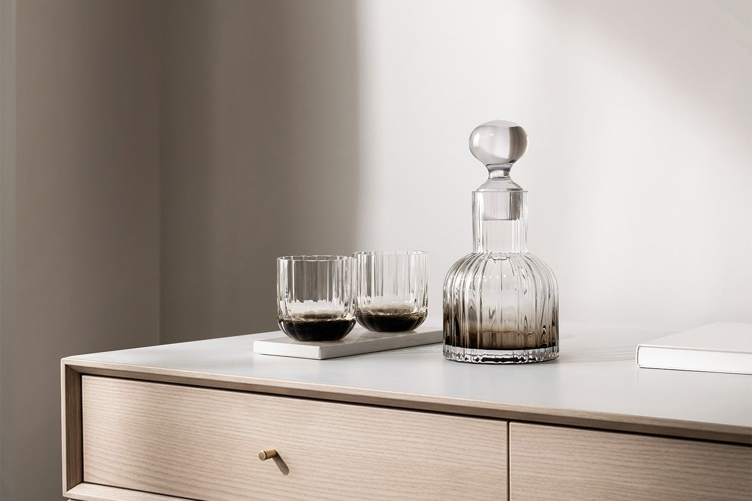 Marshal Decanter with 2 Smoked Quartz water glasses