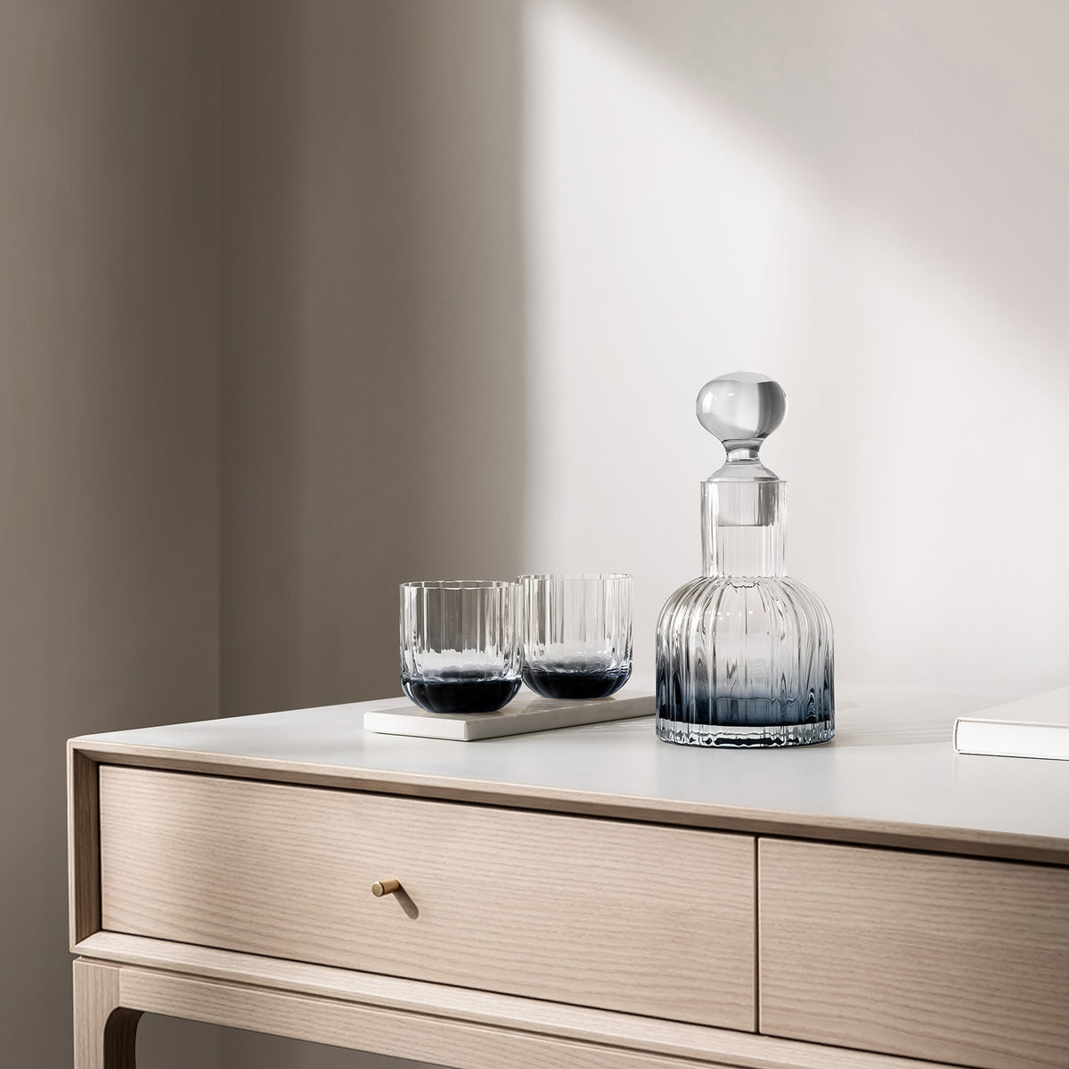 Marszałkowska Decanter with 2 Aquamarine Water Glasses