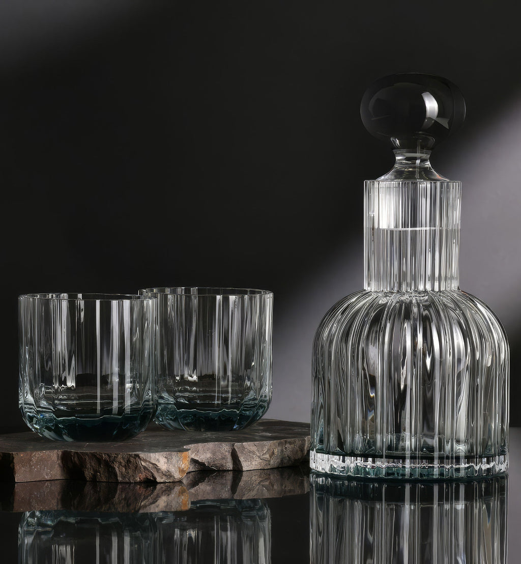Marszałkowska Decanter with 2 Aquamarine Water Glasses