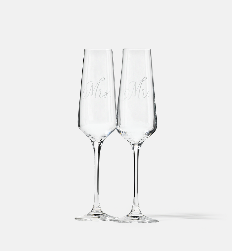 Zdobione kieliszki do szampana Mr. & Mrs. 180 ml