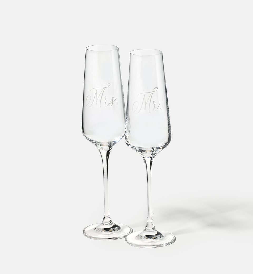 Zdobione kieliszki do szampana Mr. & Mrs. 180 ml