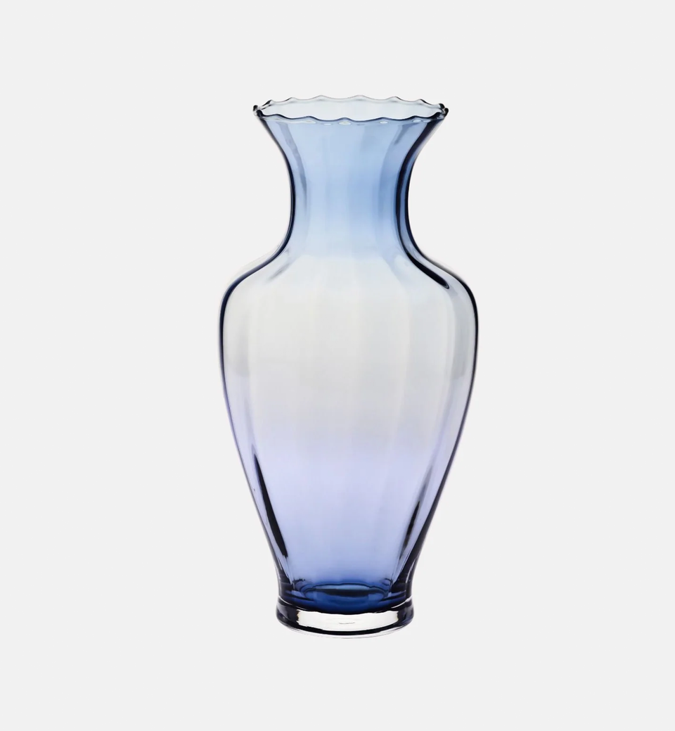 Wysoki niebieski wazon ryflowany 42 cm