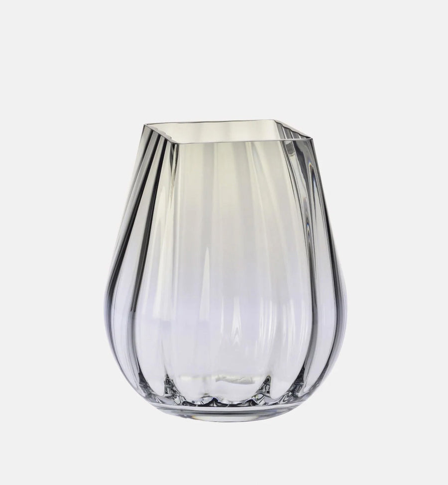 Heavy Ribbed Vase with Square Rim, Smoke, 25.5 cm
