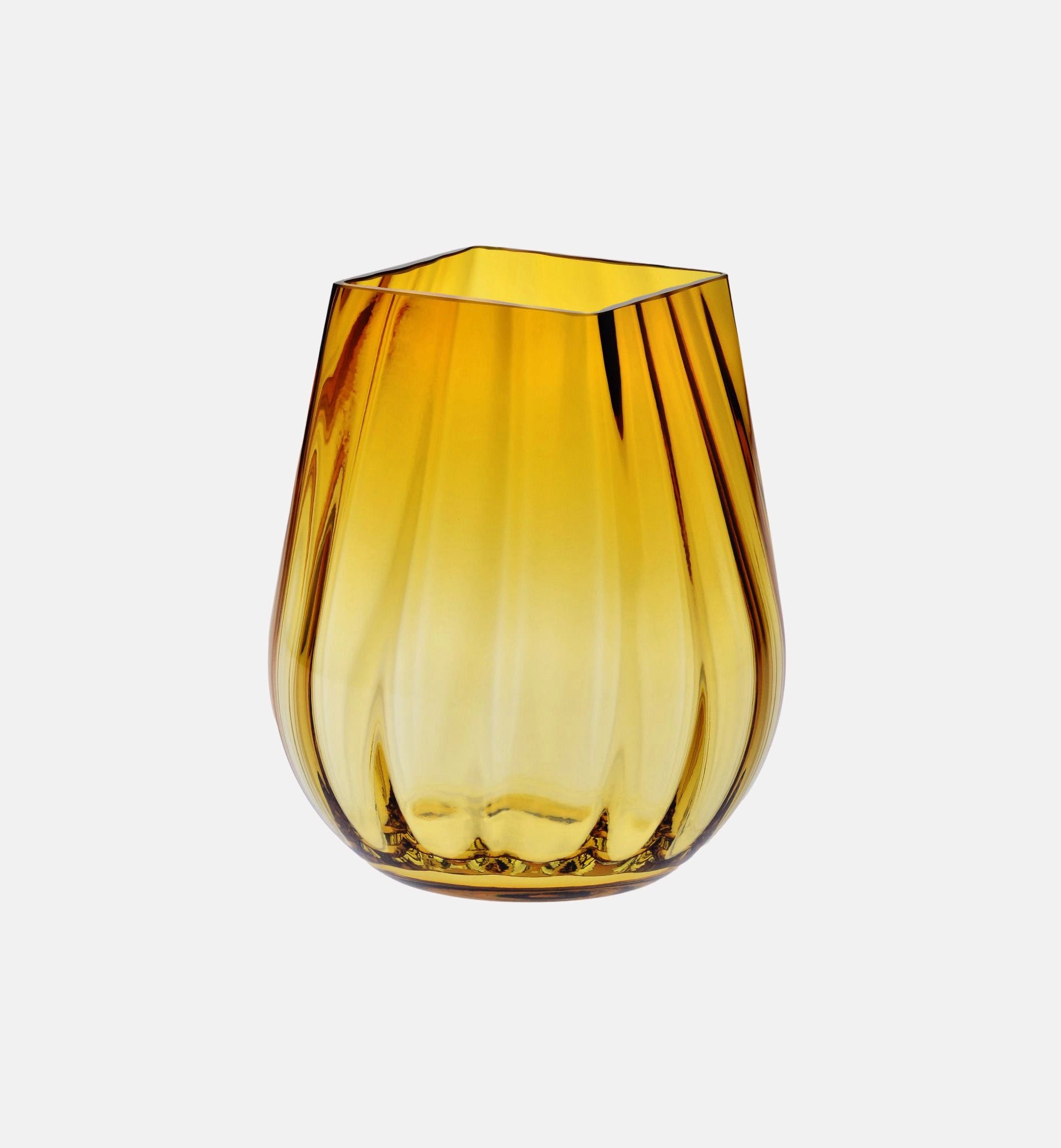 Massive geriffelte Vase mit quadratischem Rand, Bernstein, 25,5 cm – 1 Stk. – Offizieller KROSNO Shop