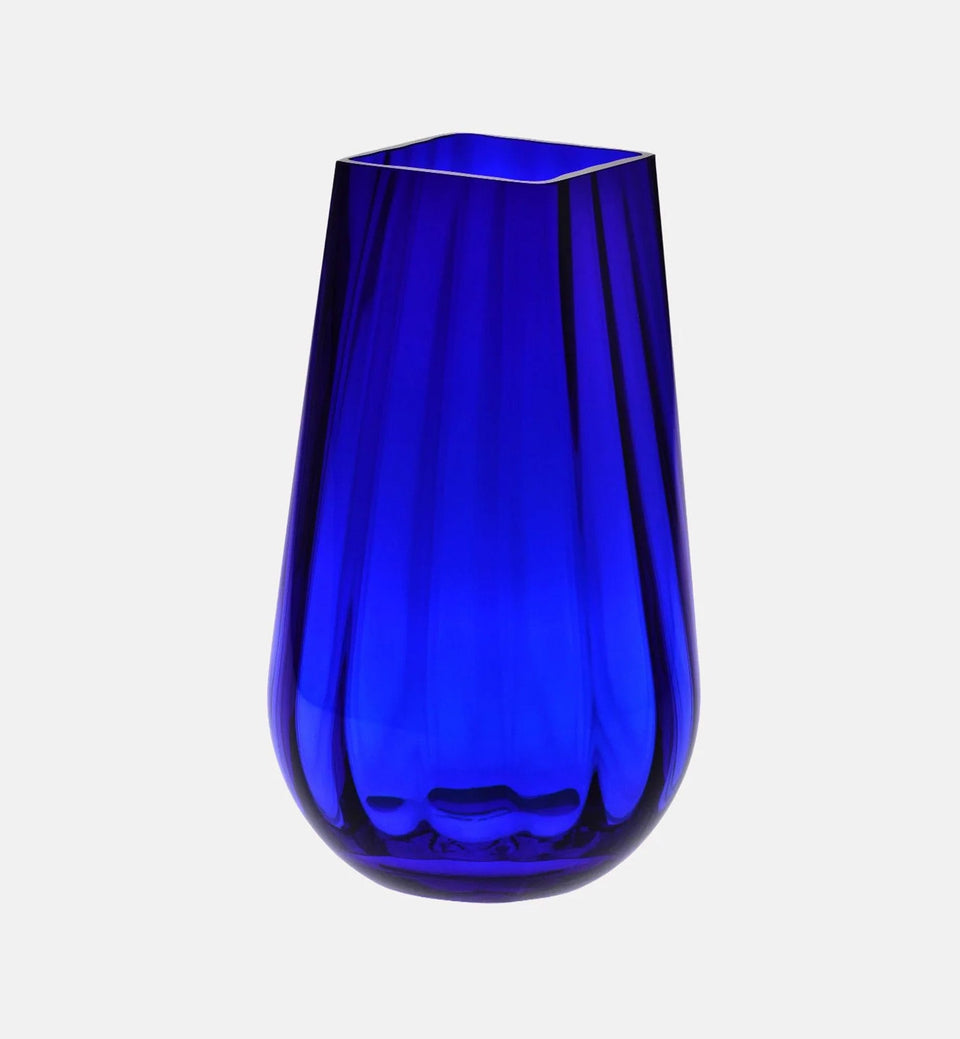 Masywny wysoki wazon z kwadratowym brzegiem ryflowany 30 cm kobaltowy