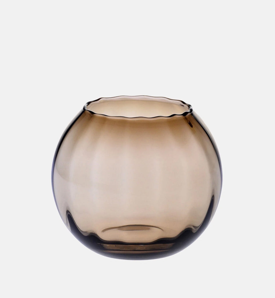 Braune geriffelte Kugelvase 15,5 cm