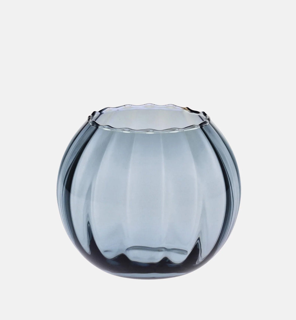 Niebieski wazon kula z ryflowaniem 15,5 cm