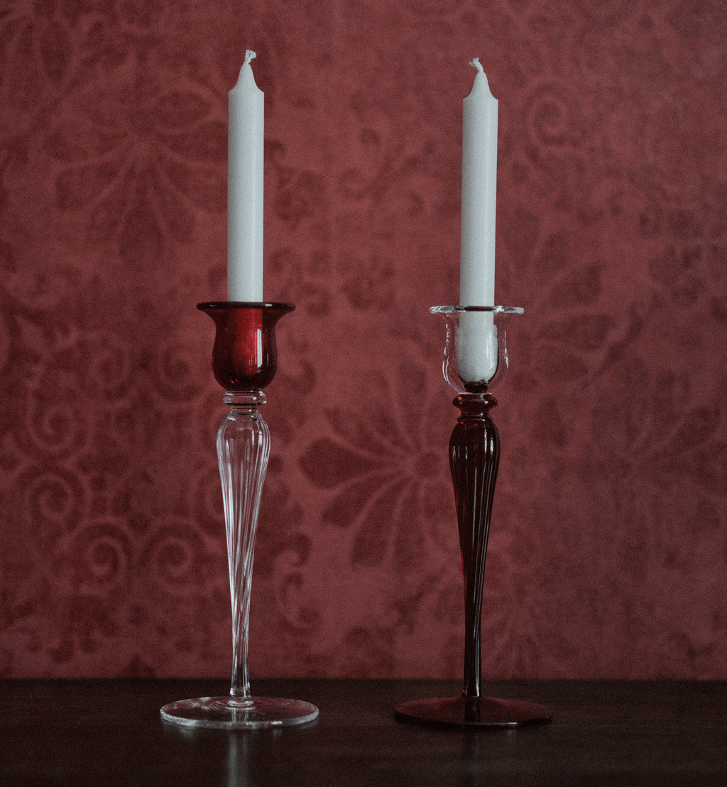Crystal candlestick for a tall candle Ruby (cup) 25 cm