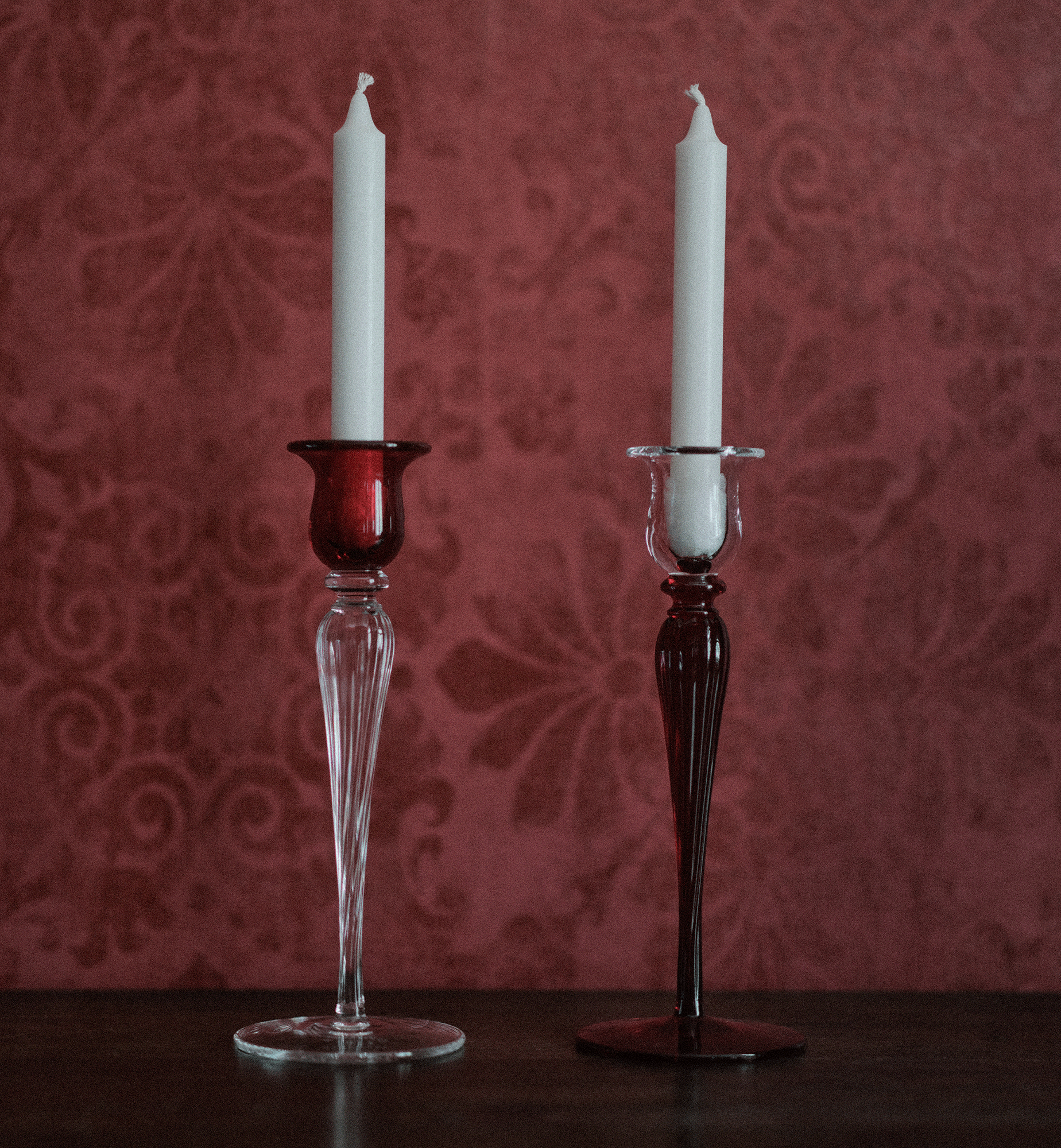 Crystal candlestick for a tall candle Ruby (cup) 25 cm
