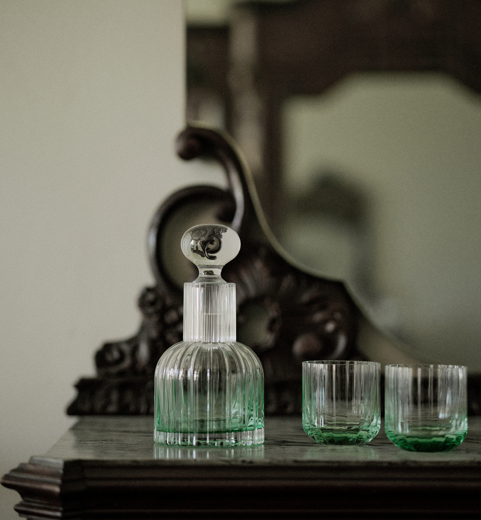 Marshal Carafe with 2 Emerald Water Glasses